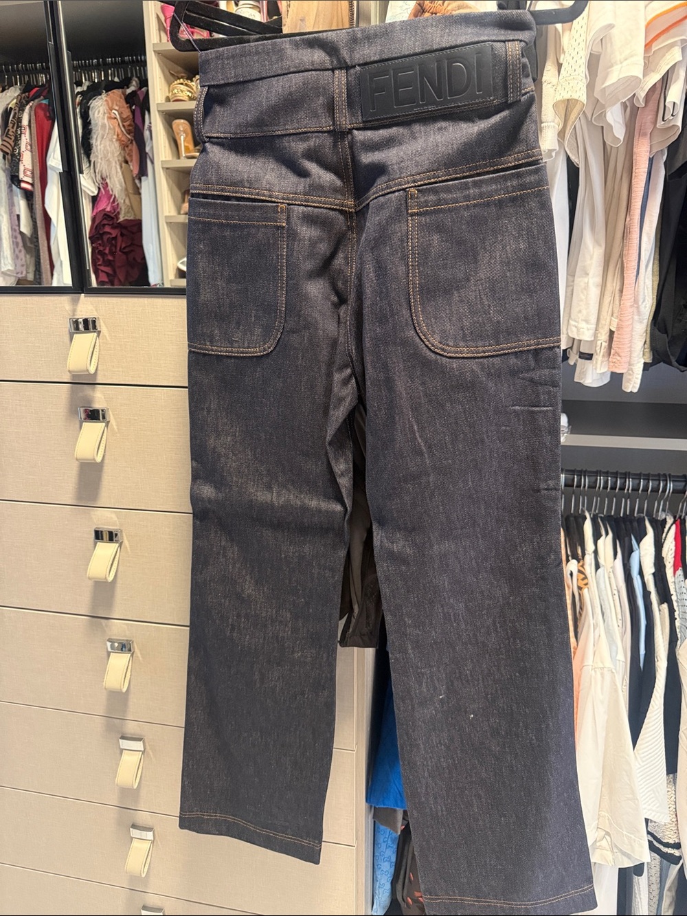 Fendi Dark Indigo Straight-Leg Jeans with Branded Waistband